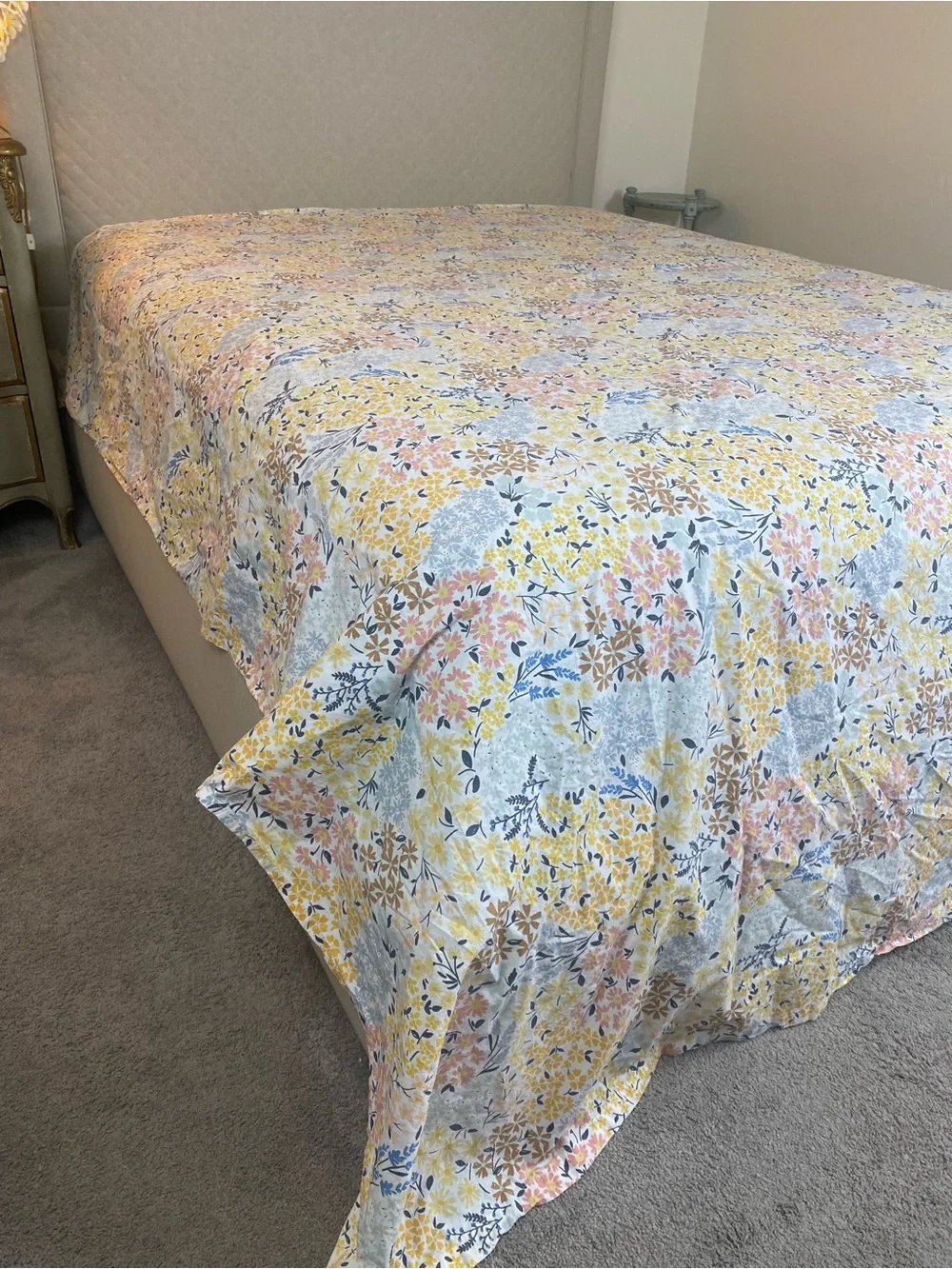 Floral Cotton Sheet Set - White with Yellow, Pink, Blue & Brown Flowers